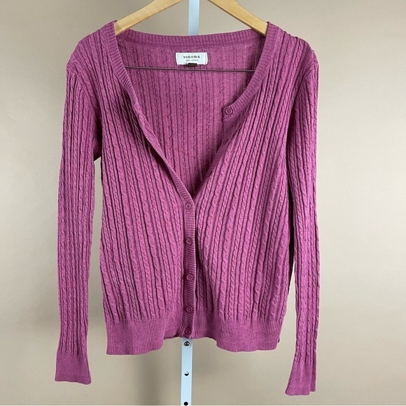 Sonoma Medium Vintage Grandma Cardigan Cotton Ribbed Cable Knit Pink Grannycore - Picture 1 of 8